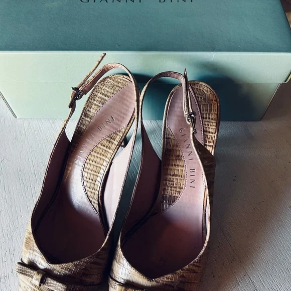 Gianni Bini Tan Woven Peep-Toe Slingback Heels - Picture 3 of 5